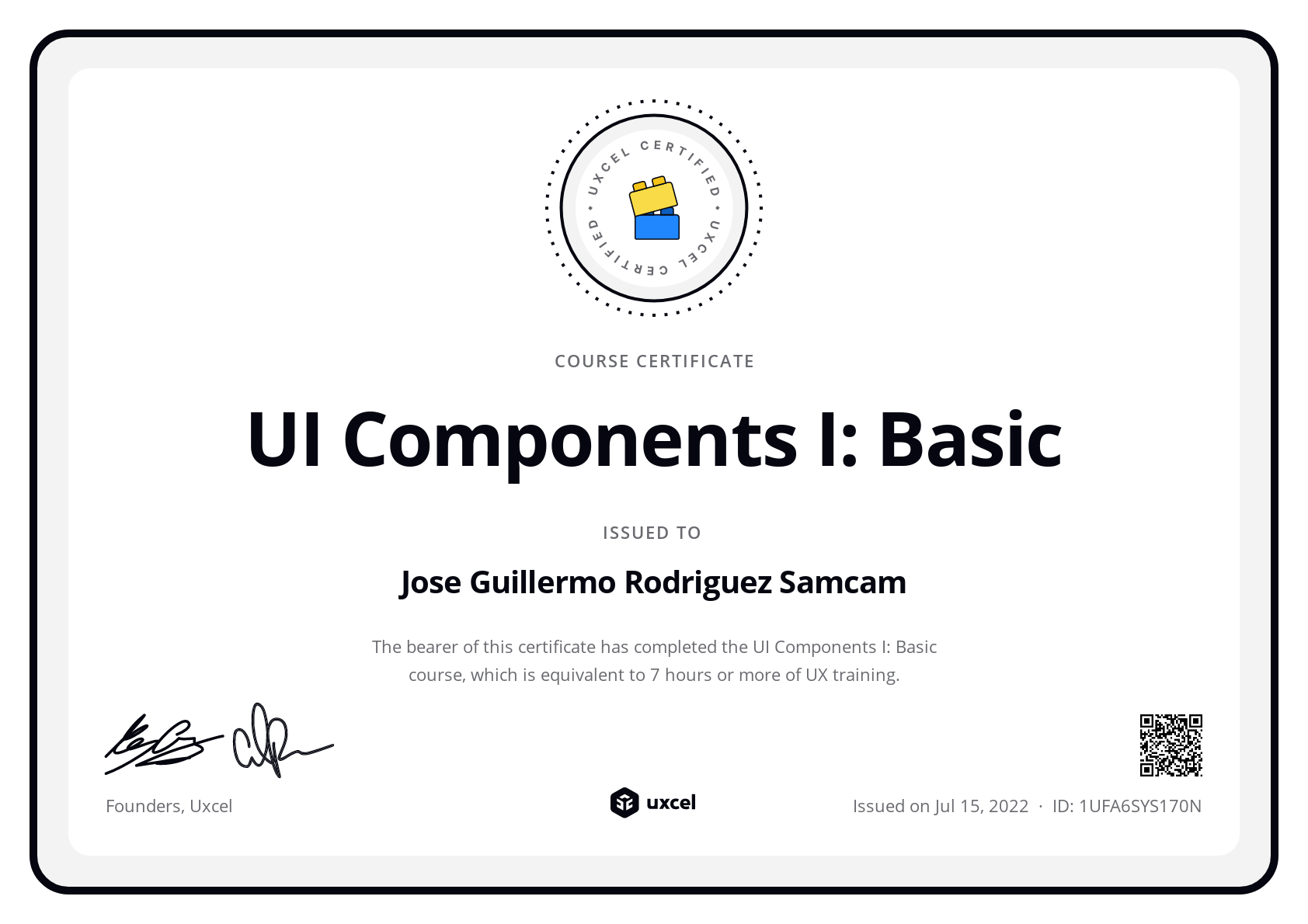 Jose Guillermo Rodriguez Samcam's certificate